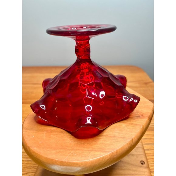 Vintage Viking Ruby Red Georgian Honey Comb 6.5" Ruffled Footed Bowl/Compote, Sh - Picture 9 of 10